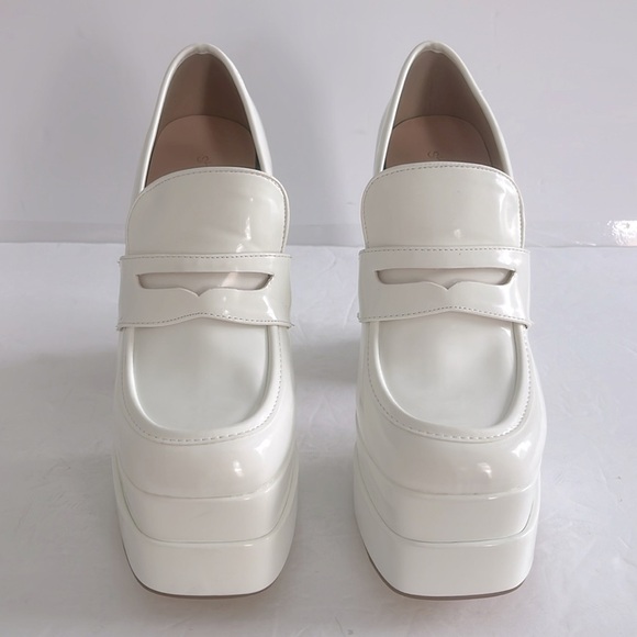 Shoe Dazzle Women’s Margaux White Platform Loafer Chunky Heel Shoes Size 8 New - Picture 10 of 14